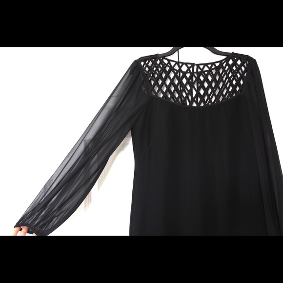 WHBM | Black Chiffon Long Sleeve Dress - Picture 2 of 7